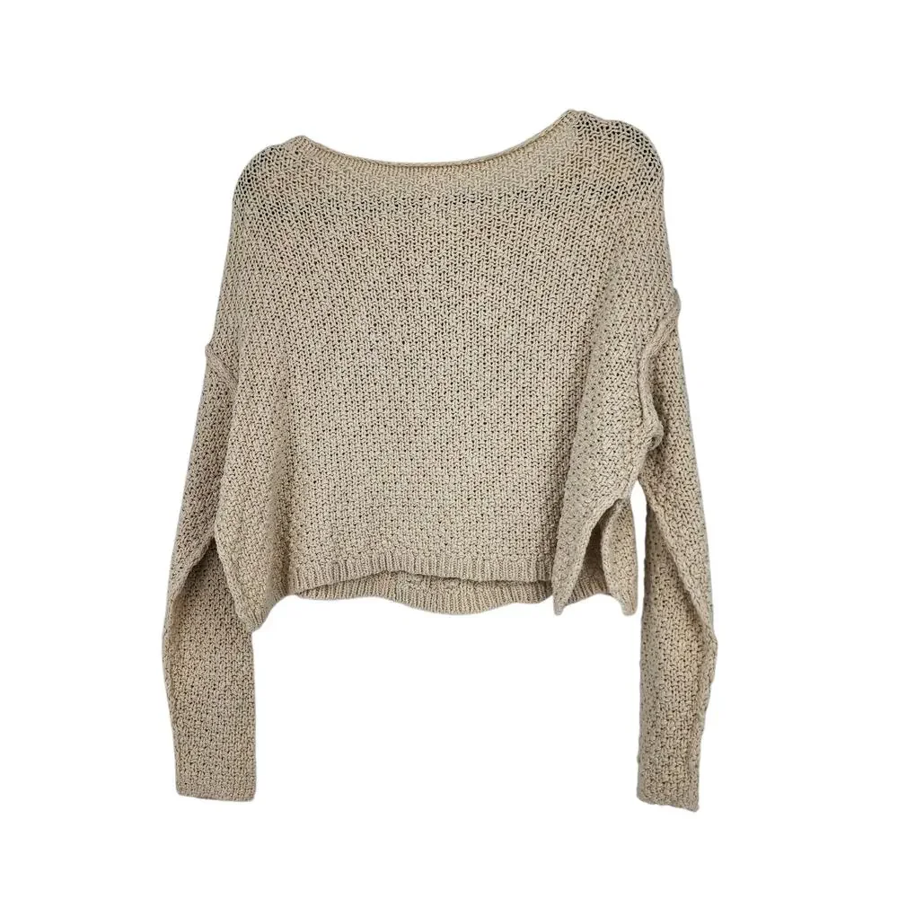 Free People Changing Tides Oatmeal Beige Cropped Cable Knit Sweater Size XS